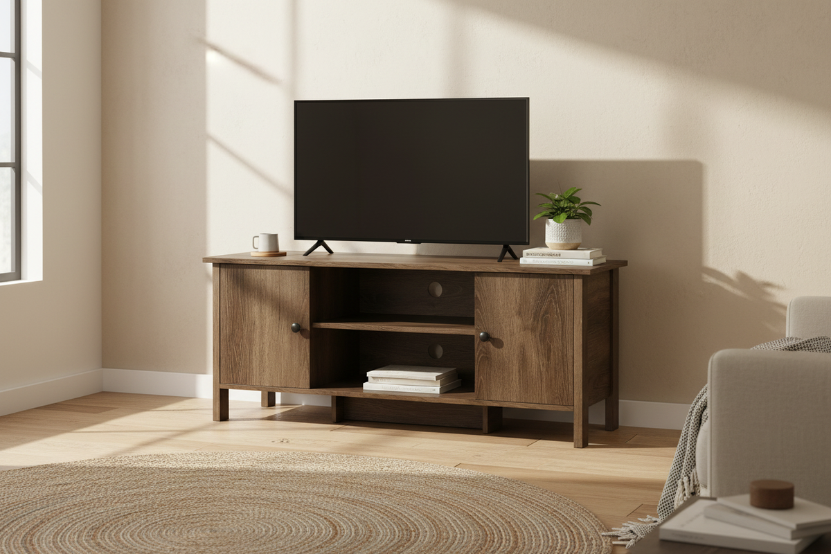 Transitional Walnut TV Stand in Living Room