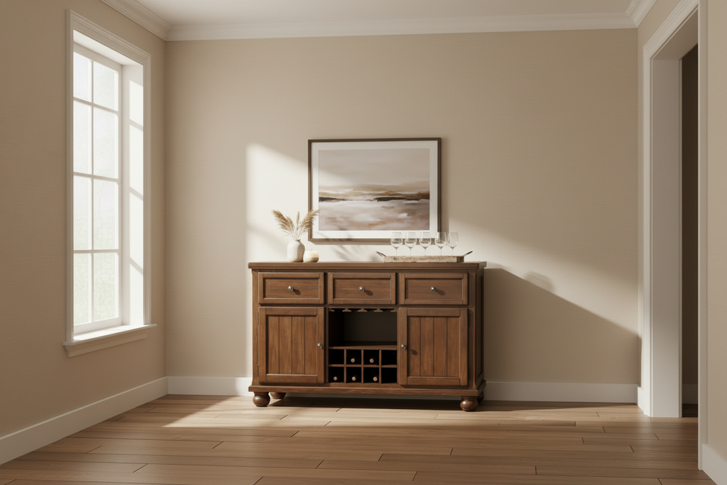 Wide-angle sideboard scene